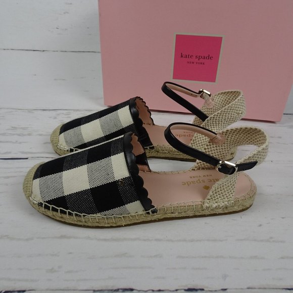 New KATE SPADE Bonnie Espadrille Sandals Sling Back Flats Gingham Casual Size 7 - Picture 7 of 13